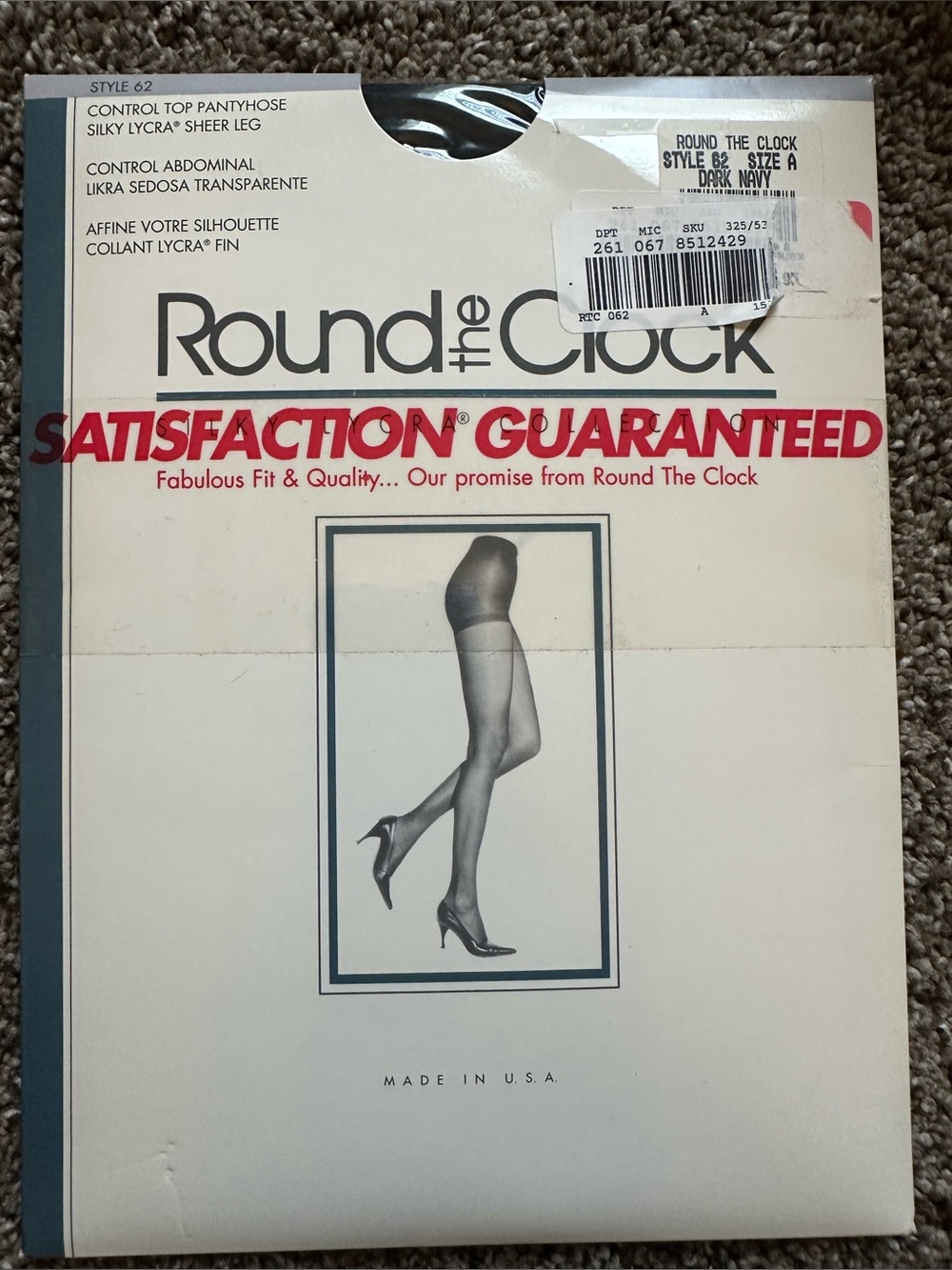 Vintage Pantyhose Round The Clock 
Size A Style 62 Dark Navy Control Top New